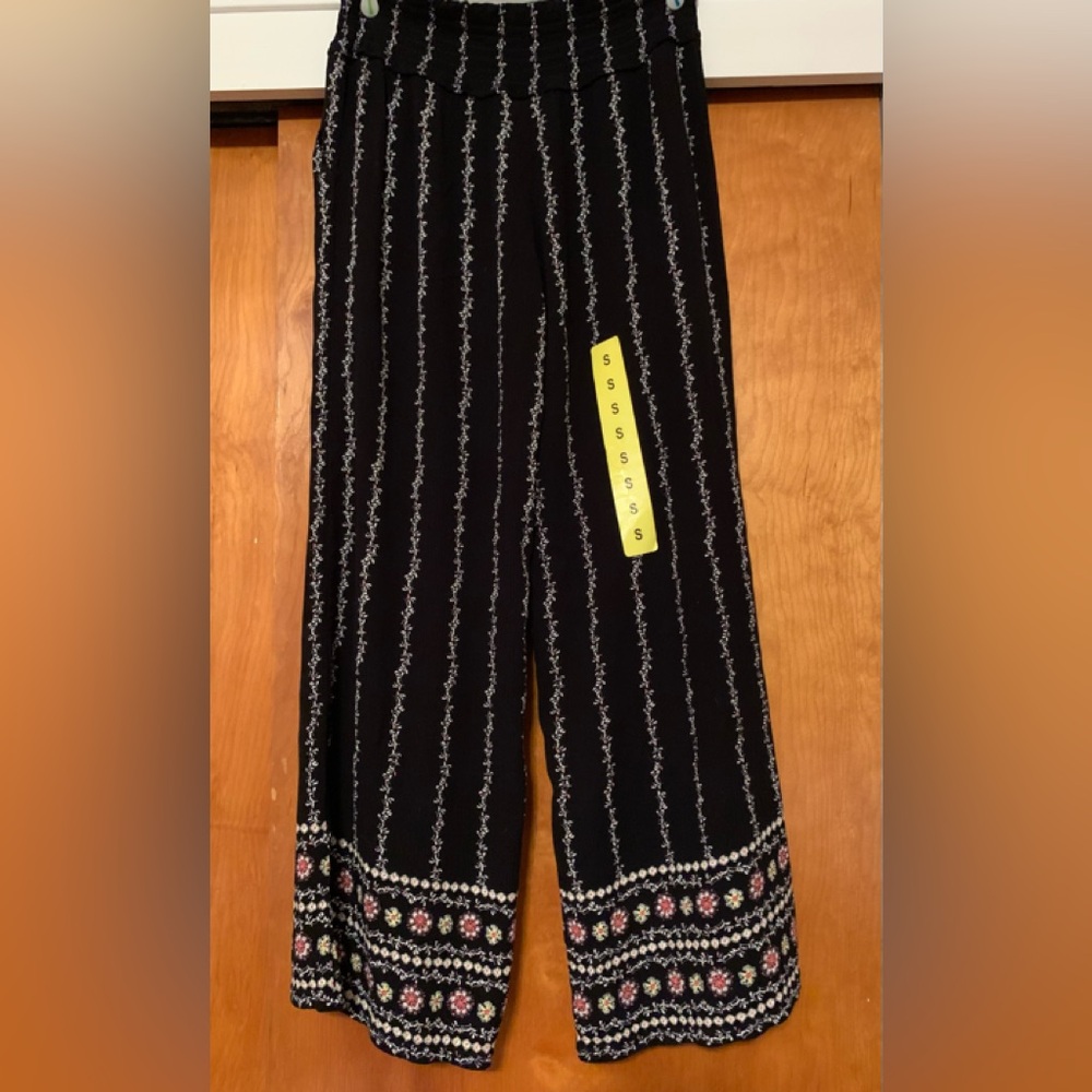 THREE DOTS ladies 100% rayon floral Palazzo wide leg pull on pants Size …